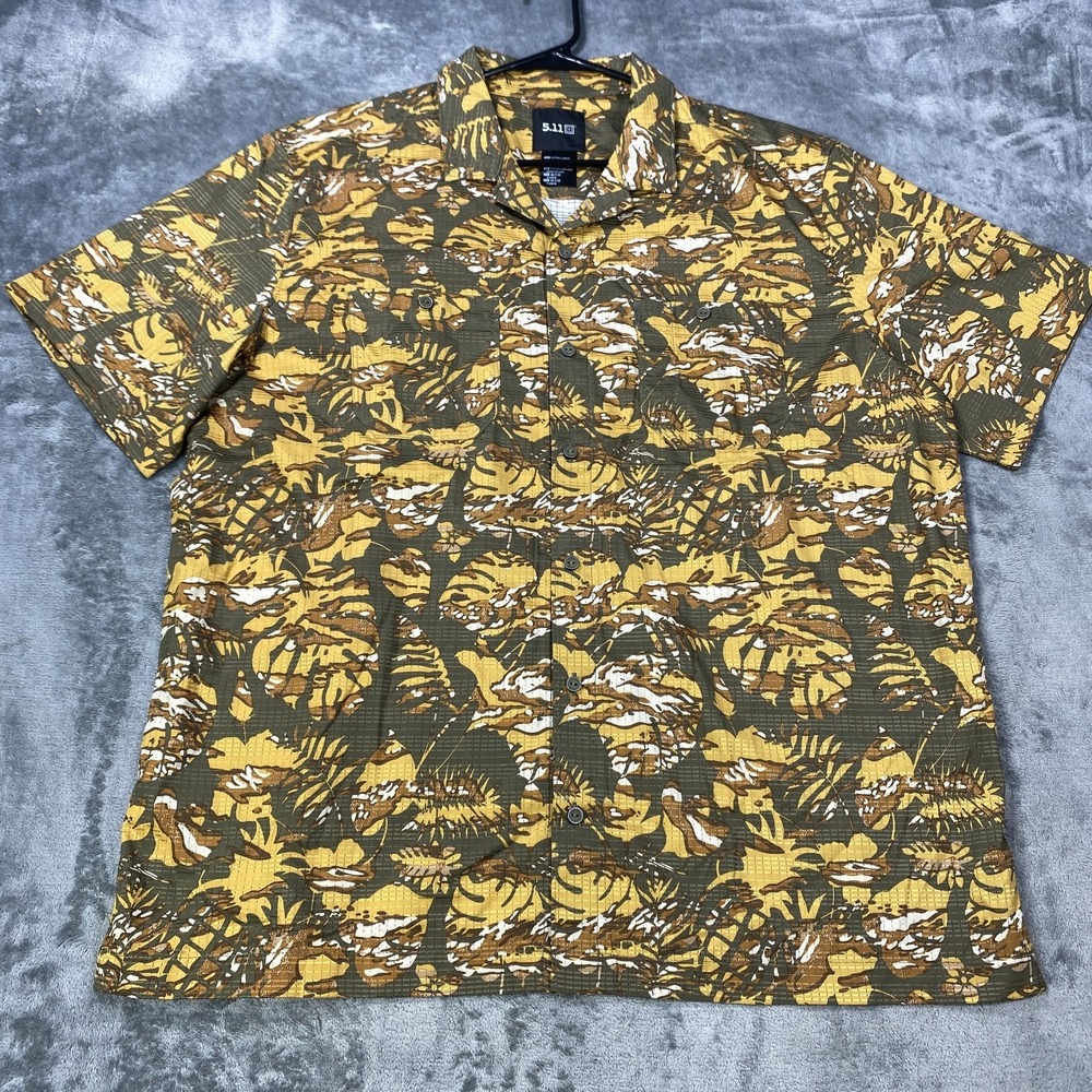 5.11 Tactical Shirt Mens XL Green Floral Hawaiian Short Sleeve Button Up Palm
